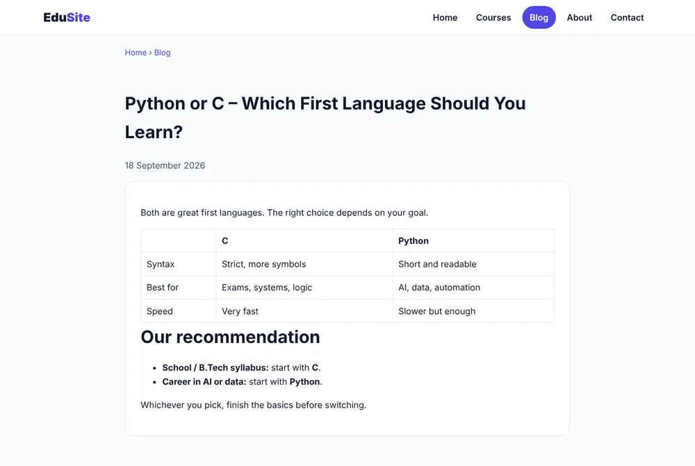 EduSite blog post rendered from Markdown