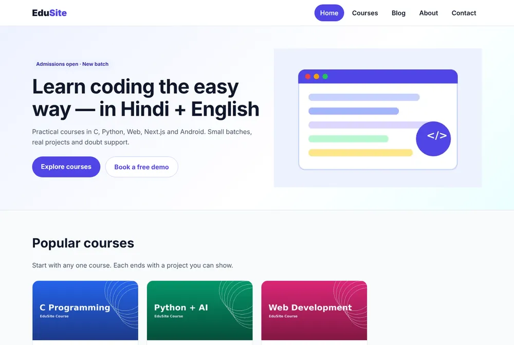 Next.js से बना EduSite home page