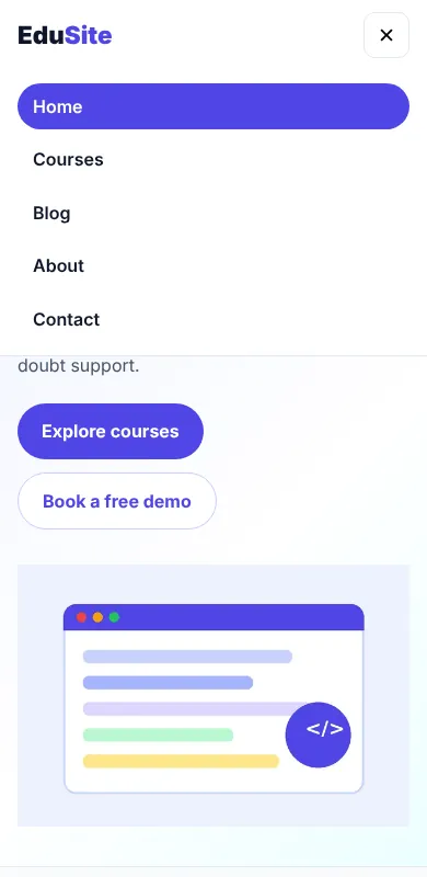 useState से खुला mobile menu